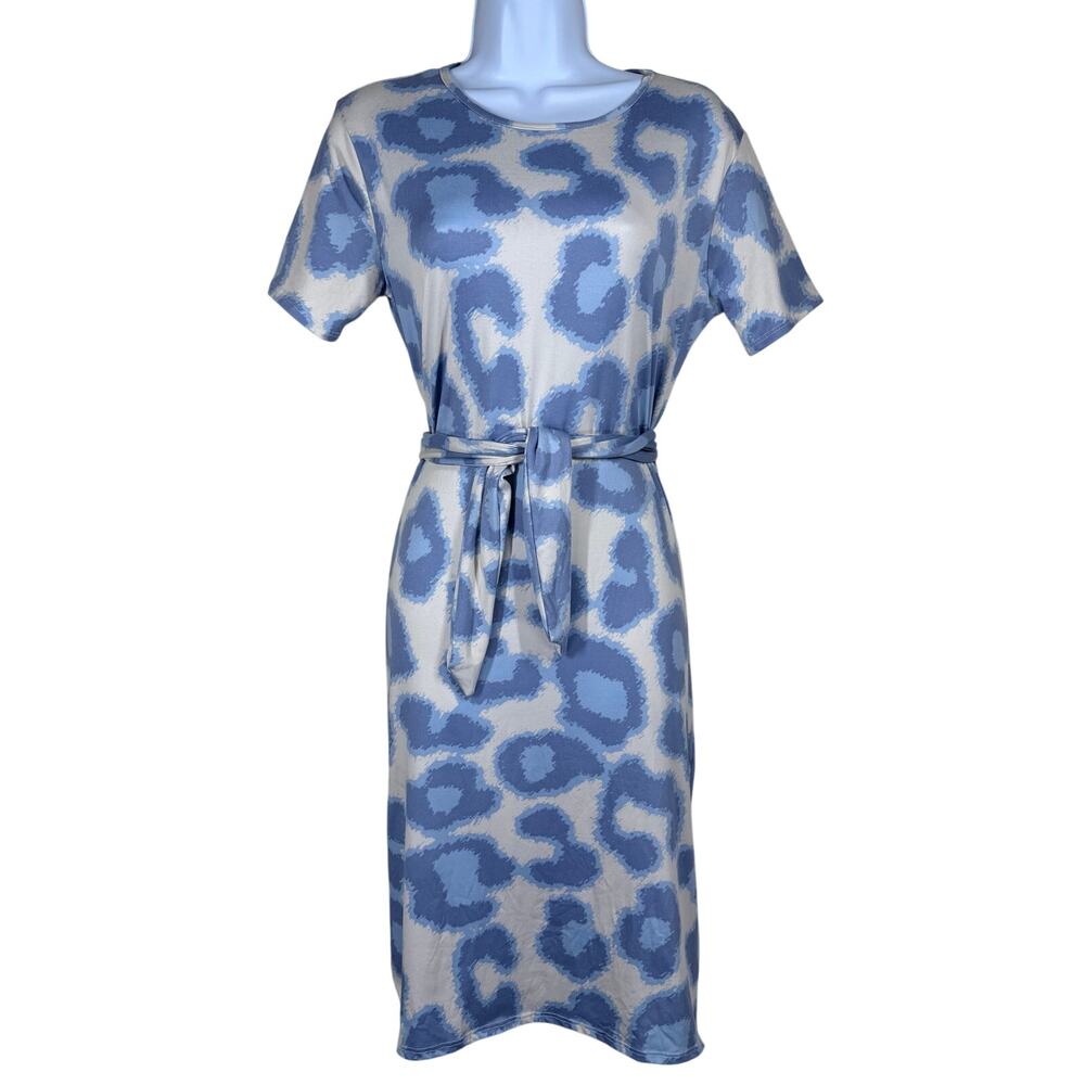 Michael Edwards Blue Animal Print Tie Front Stretch‎ Jersey Dress Women's Large